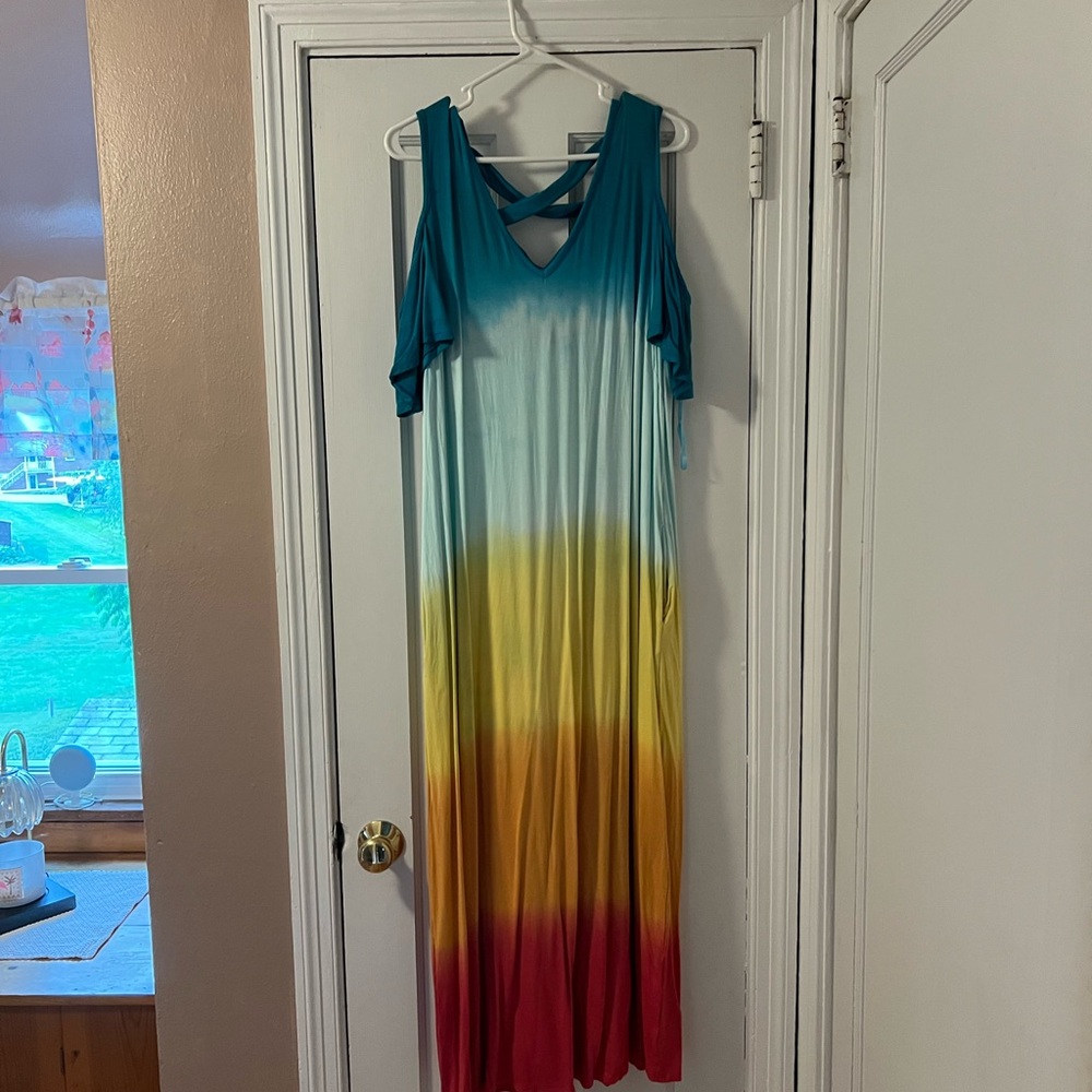 Colorful Maxi Dress with Cold Shoulder